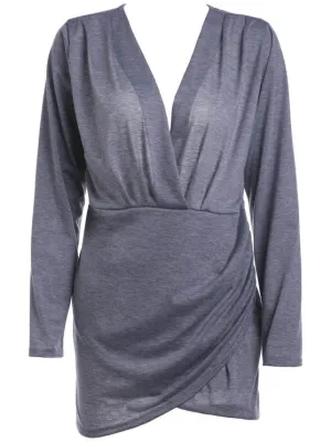 BerryBetty - Fun Backless Plunging Neck Long Sleeve Solid Color Dress