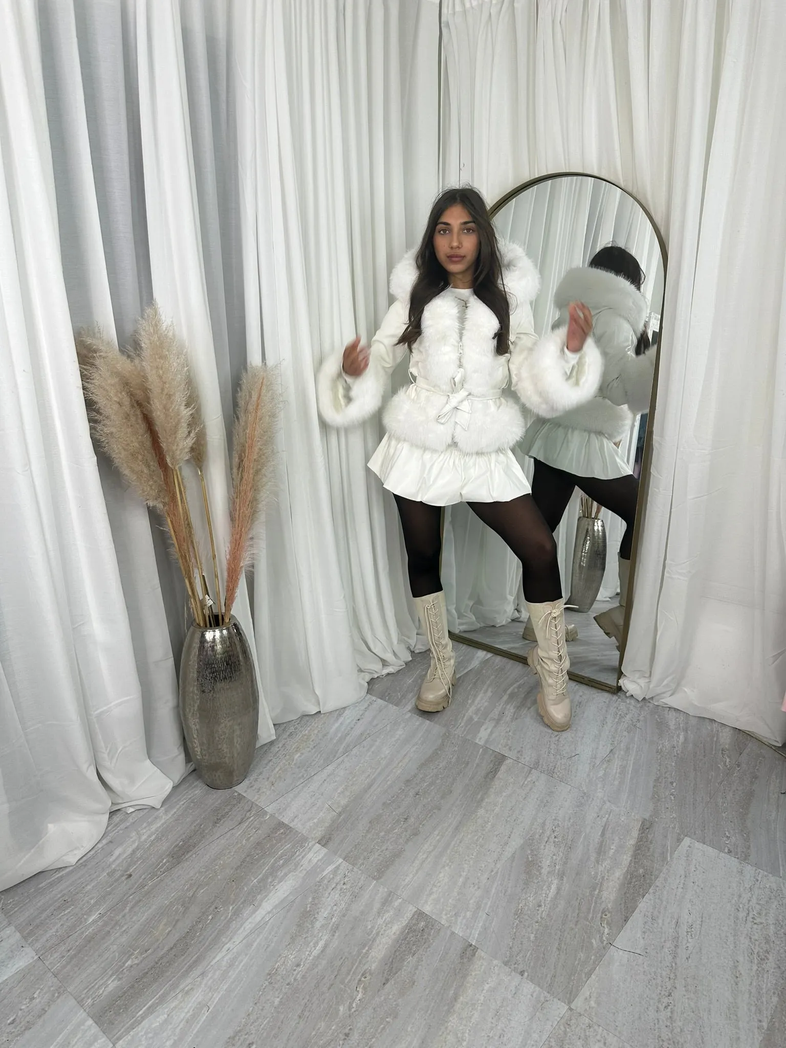Billy Hooded faux fur lined and leather belted jacket
