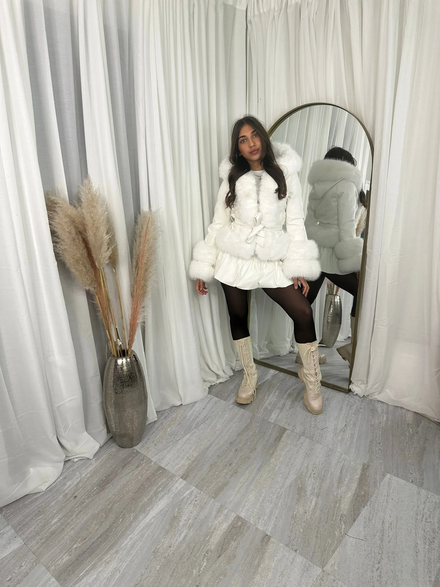 Billy Hooded faux fur lined and leather belted jacket
