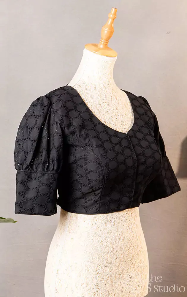 Black hakoba cotton readymade blouse