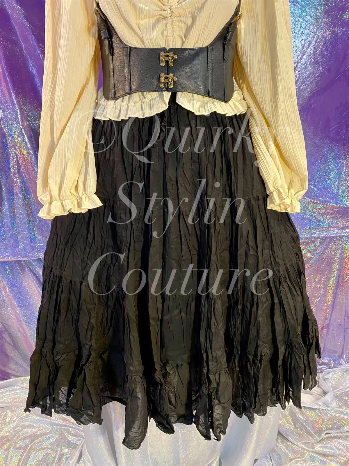 Black Renaissance steampunk gothic cotton boho Maxi Long Skirt -Size 10-22 - Plus size