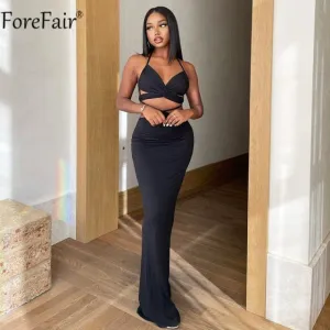 Black Sexy Dress Backless Sleeveless Off Shoulder Maxi Halter Neck Women Party Y2K Beach Dresses