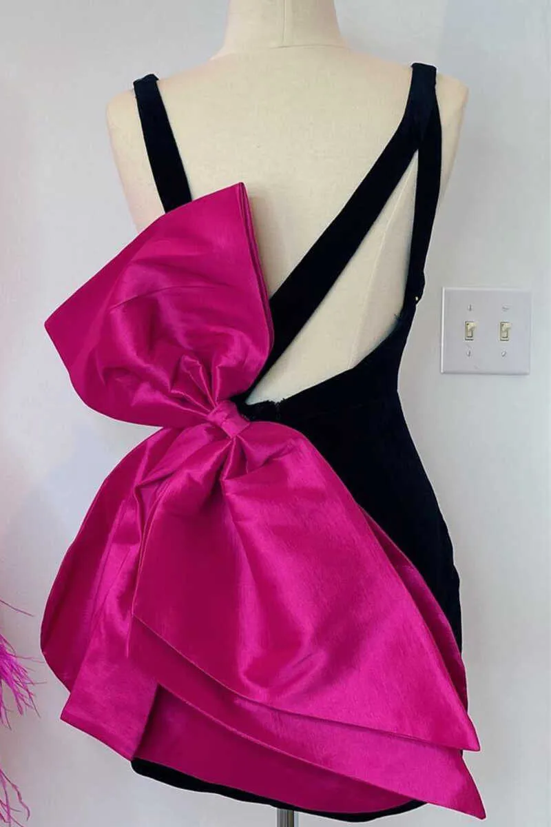 Blocca | Black Plunge V Bow Back Bodycon Mini Party Dress