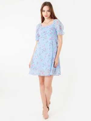 Blue Printed Empire Short Dress