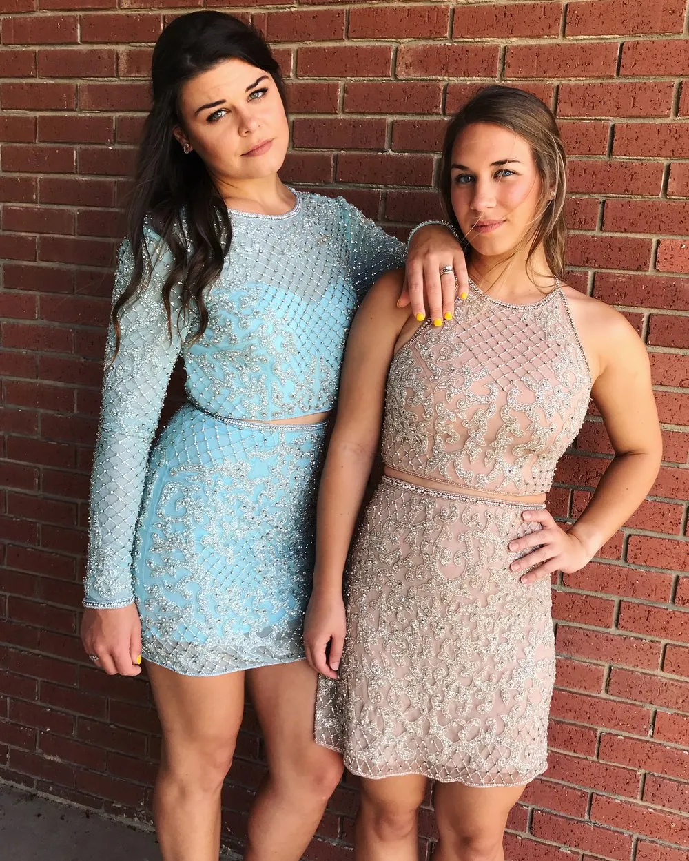 Blue Satin Silver Beading Sheath Mismatched Homecoming Dresses ,HD0033