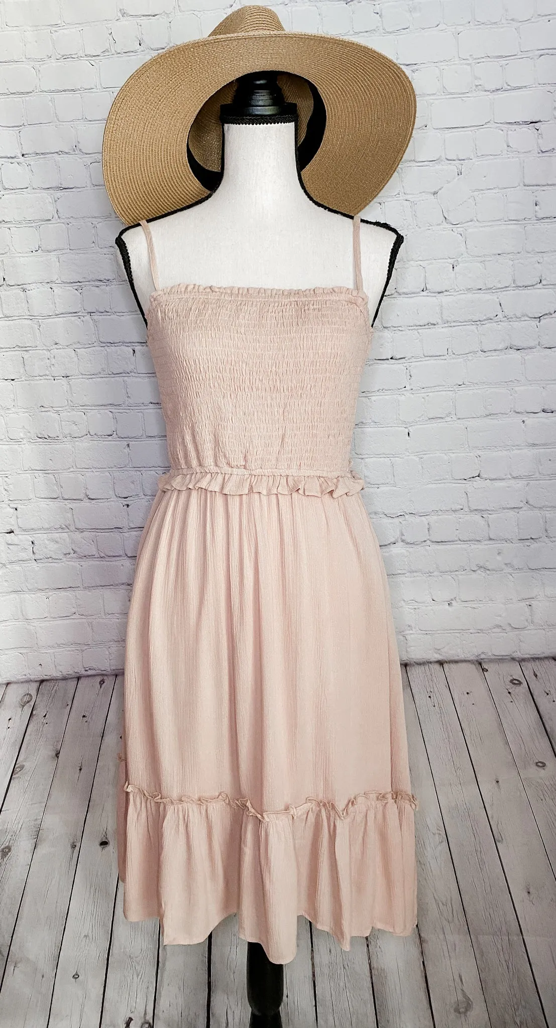 Blushing Vibes Smocked Dress With Pockets!