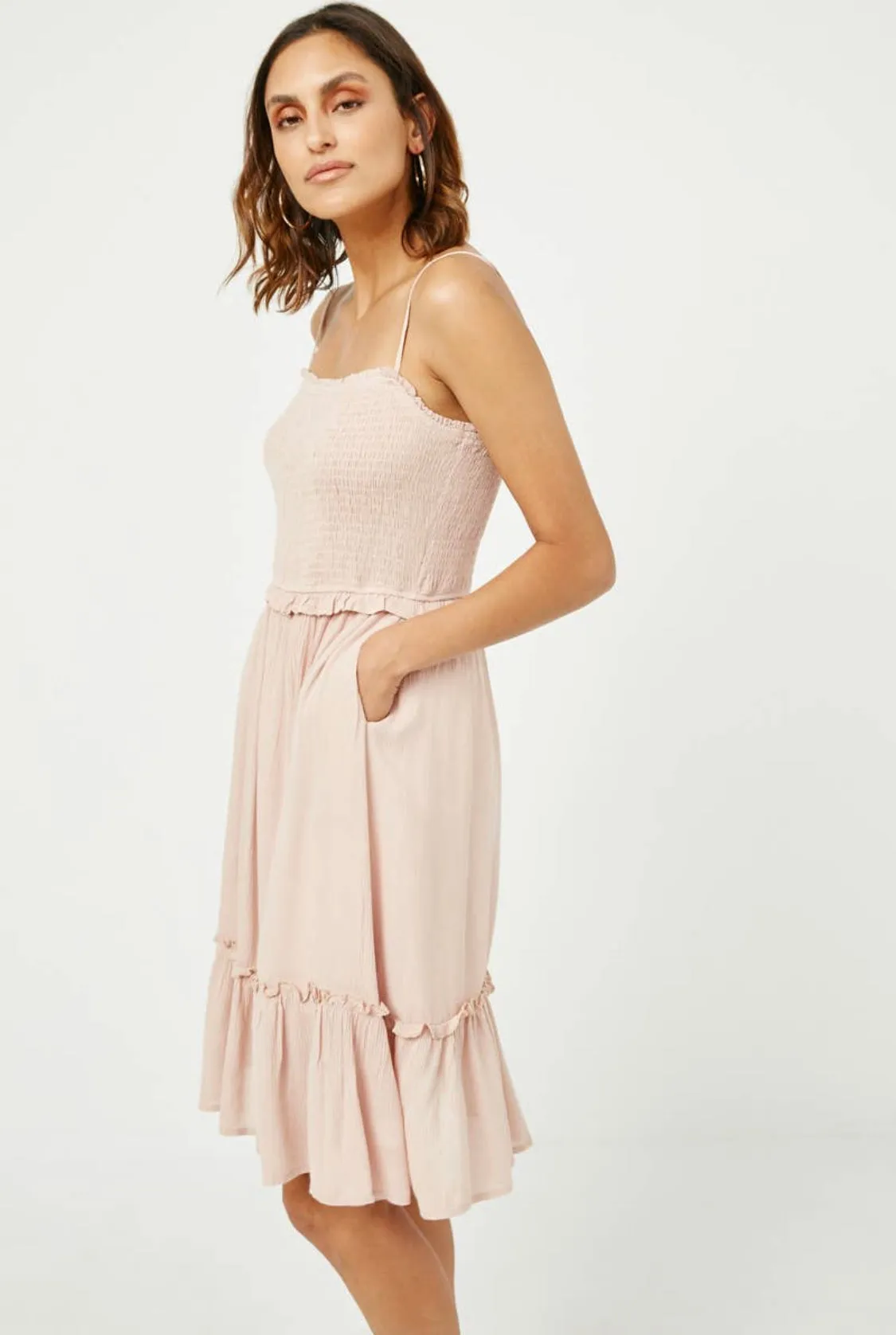 Blushing Vibes Smocked Dress With Pockets!