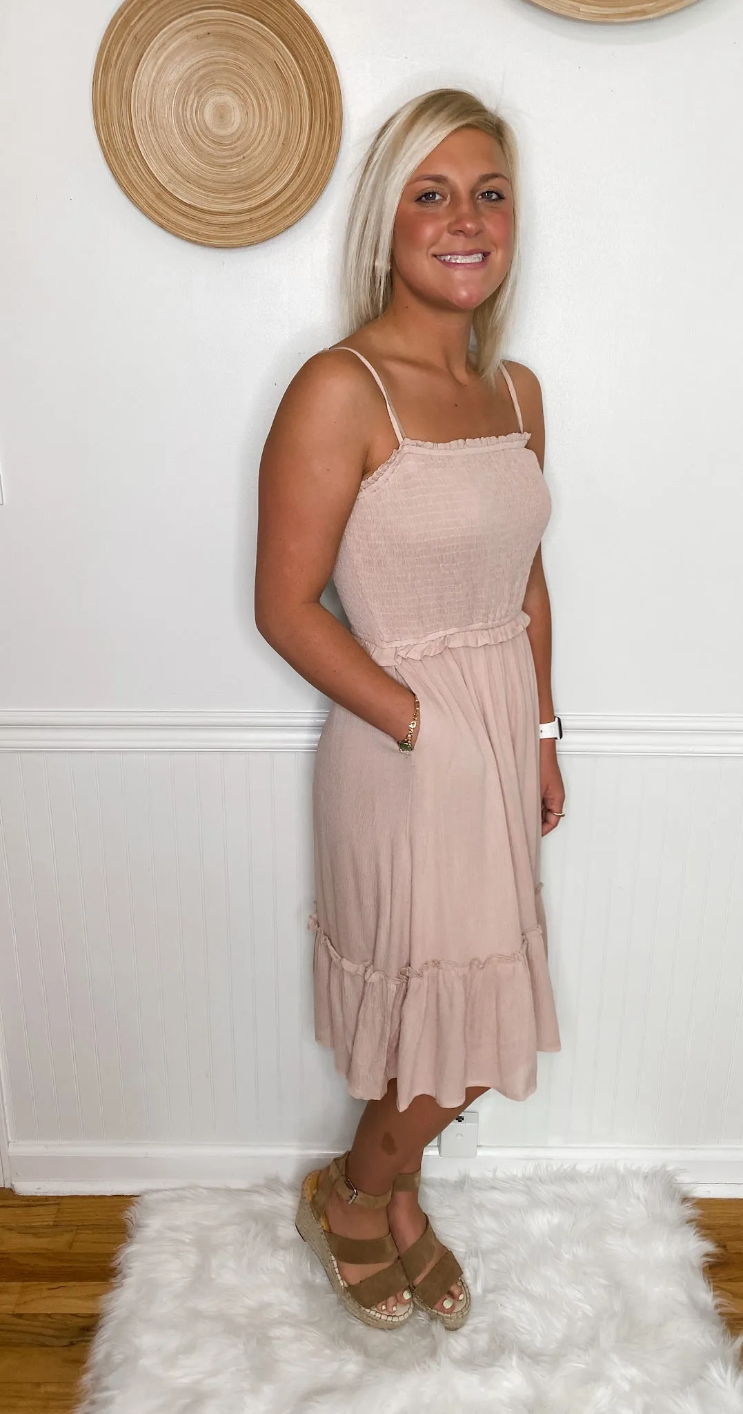 Blushing Vibes Smocked Dress With Pockets!