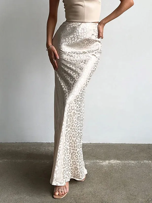 Bodycon High Waisted Jacquard Leopard Split-Joint Skirts Bottoms