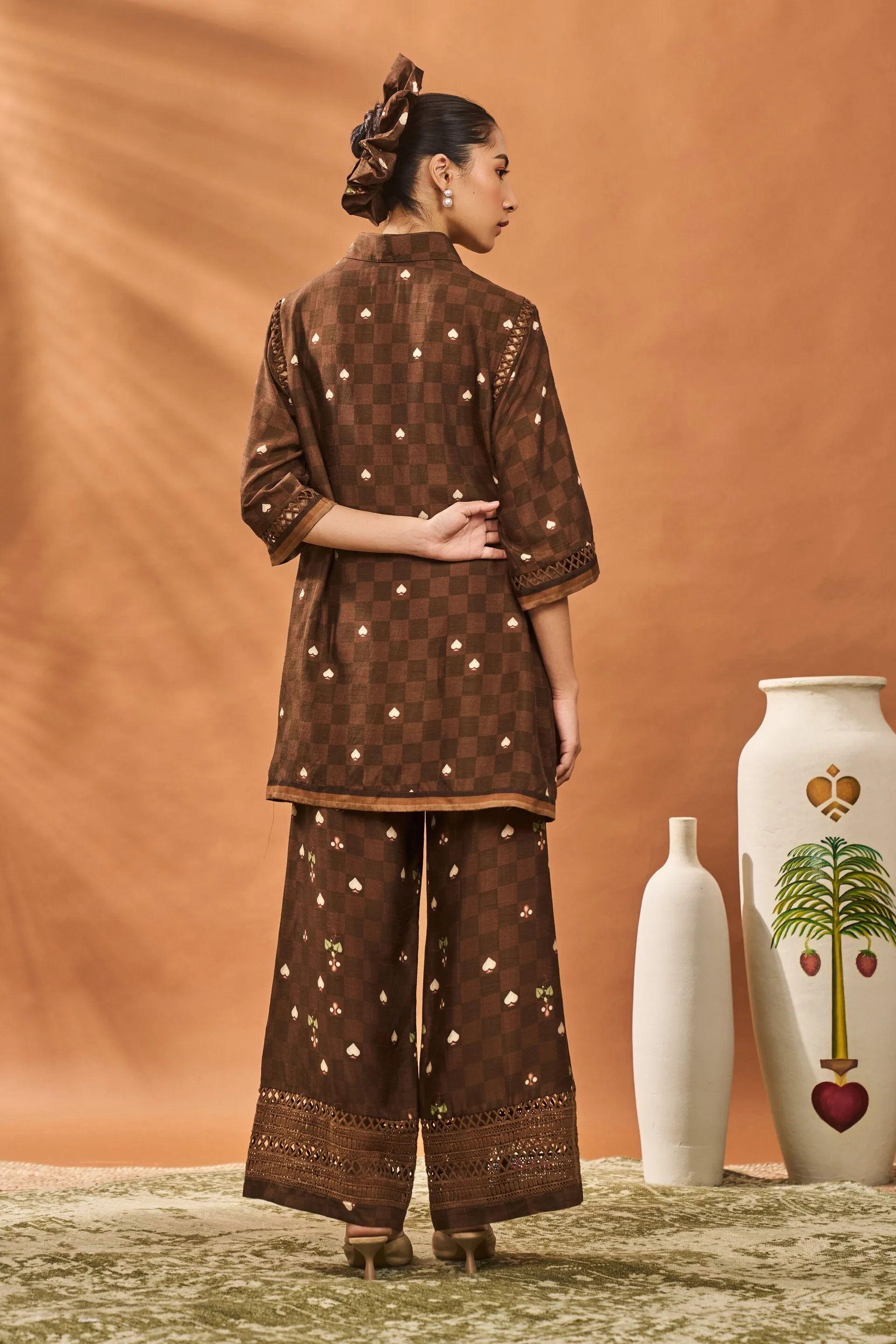 Brown Checkers Bloom Tunic Set