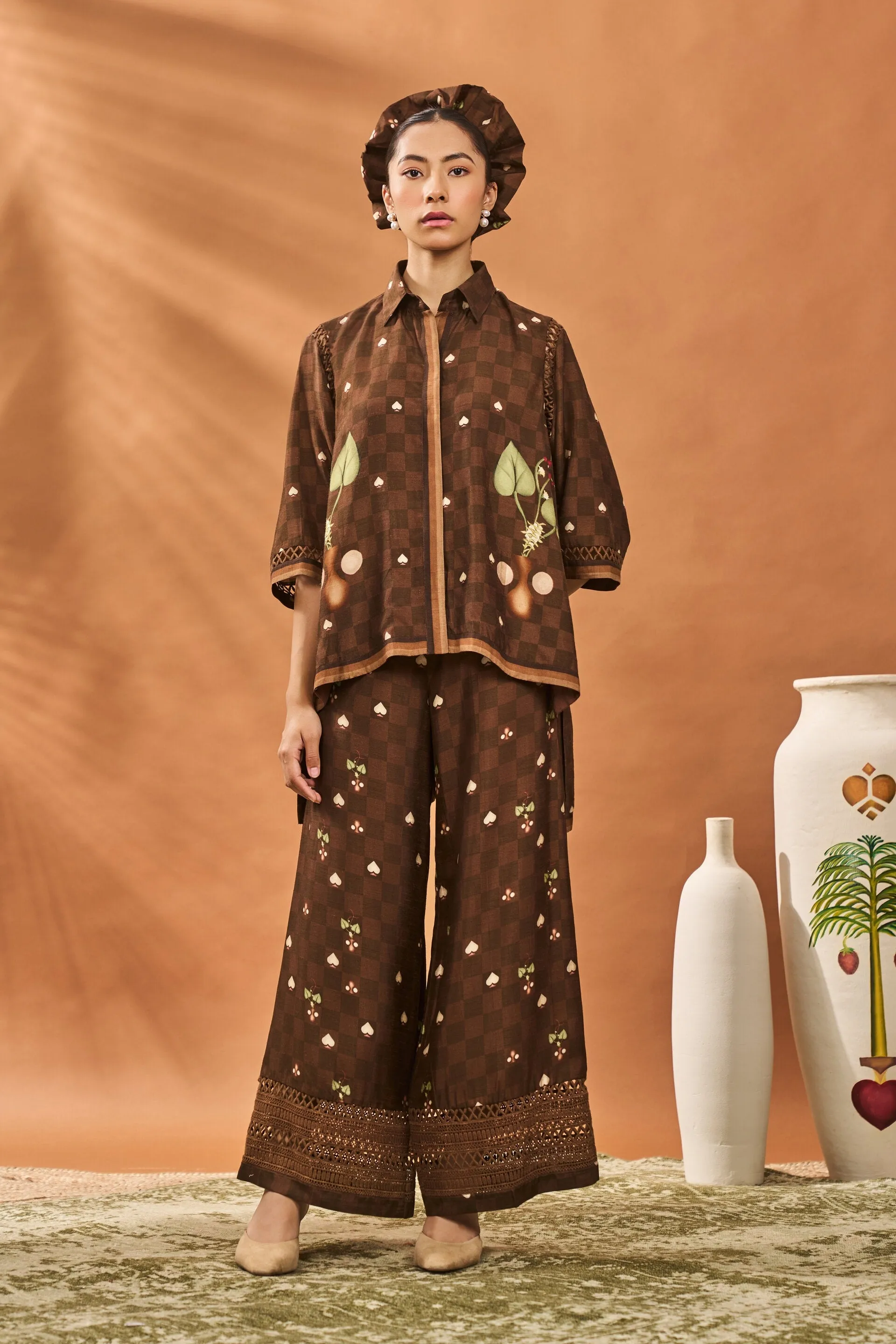 Brown Checkers Bloom Tunic Set