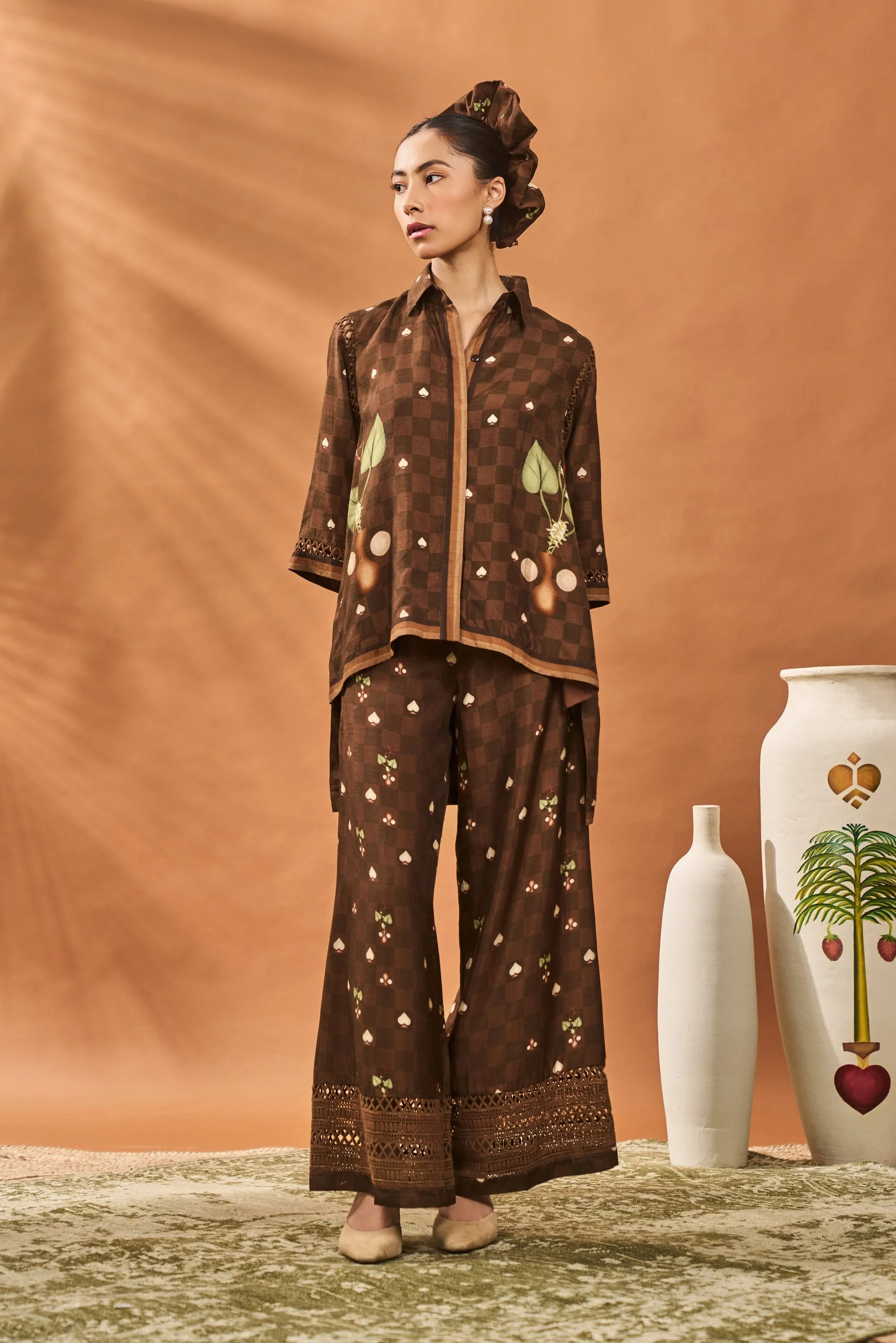 Brown Checkers Bloom Tunic Set