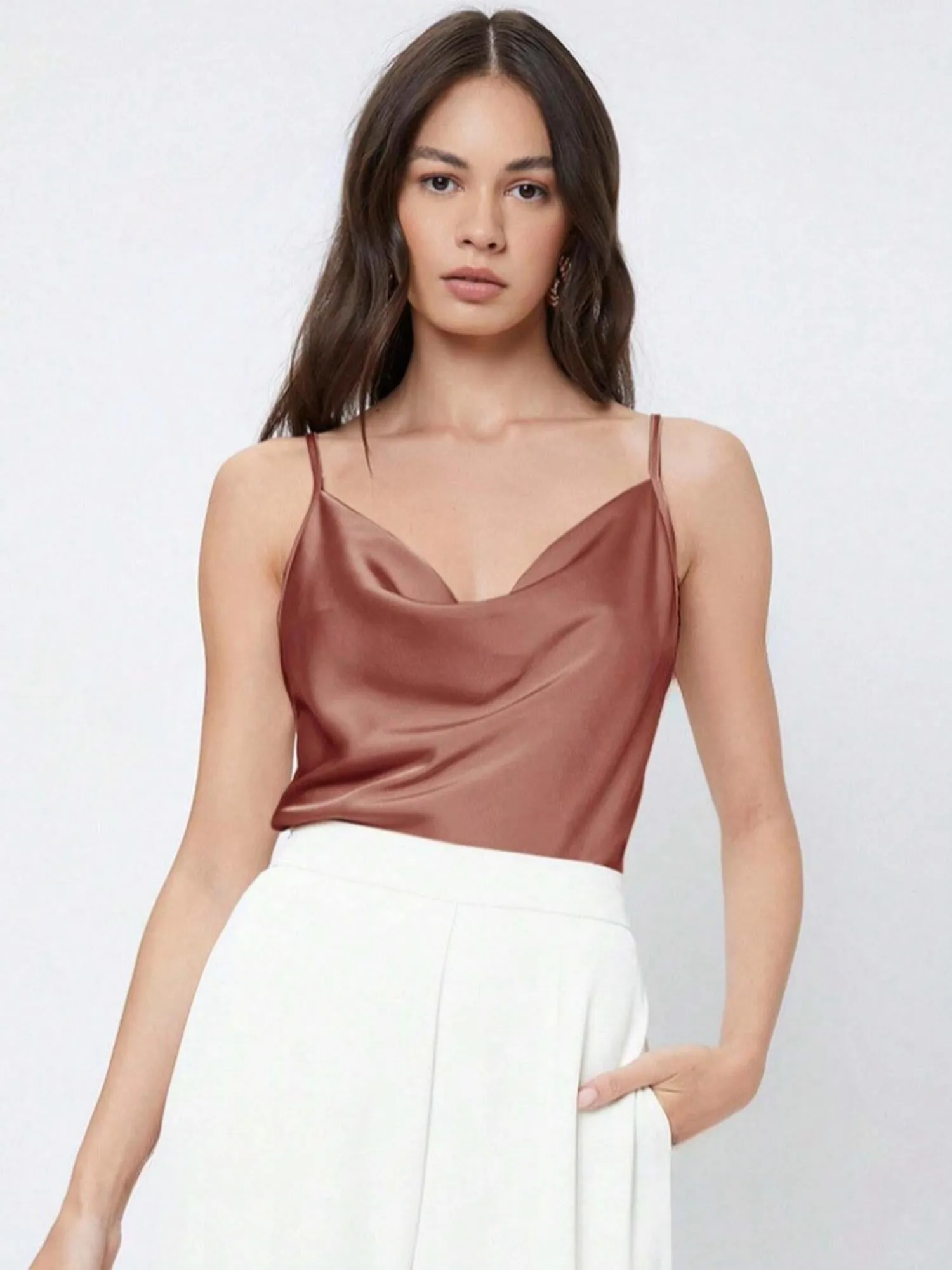 Brown Cowl Neck Top