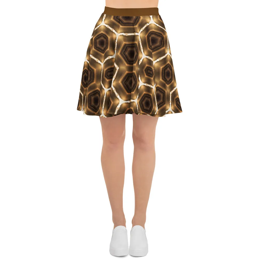Brown Honeycomb Pattern Short Skater Skirt
