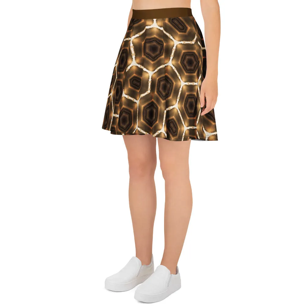 Brown Honeycomb Pattern Short Skater Skirt