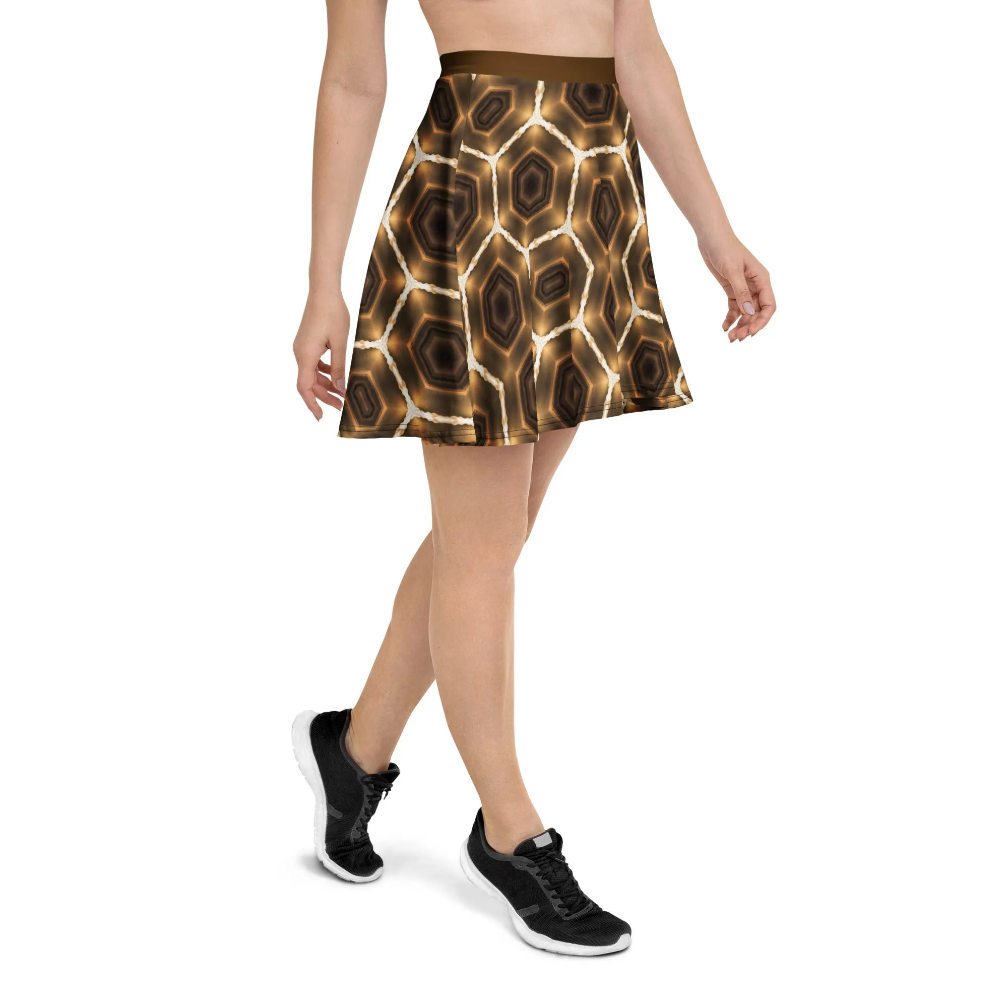 Brown Honeycomb Pattern Short Skater Skirt