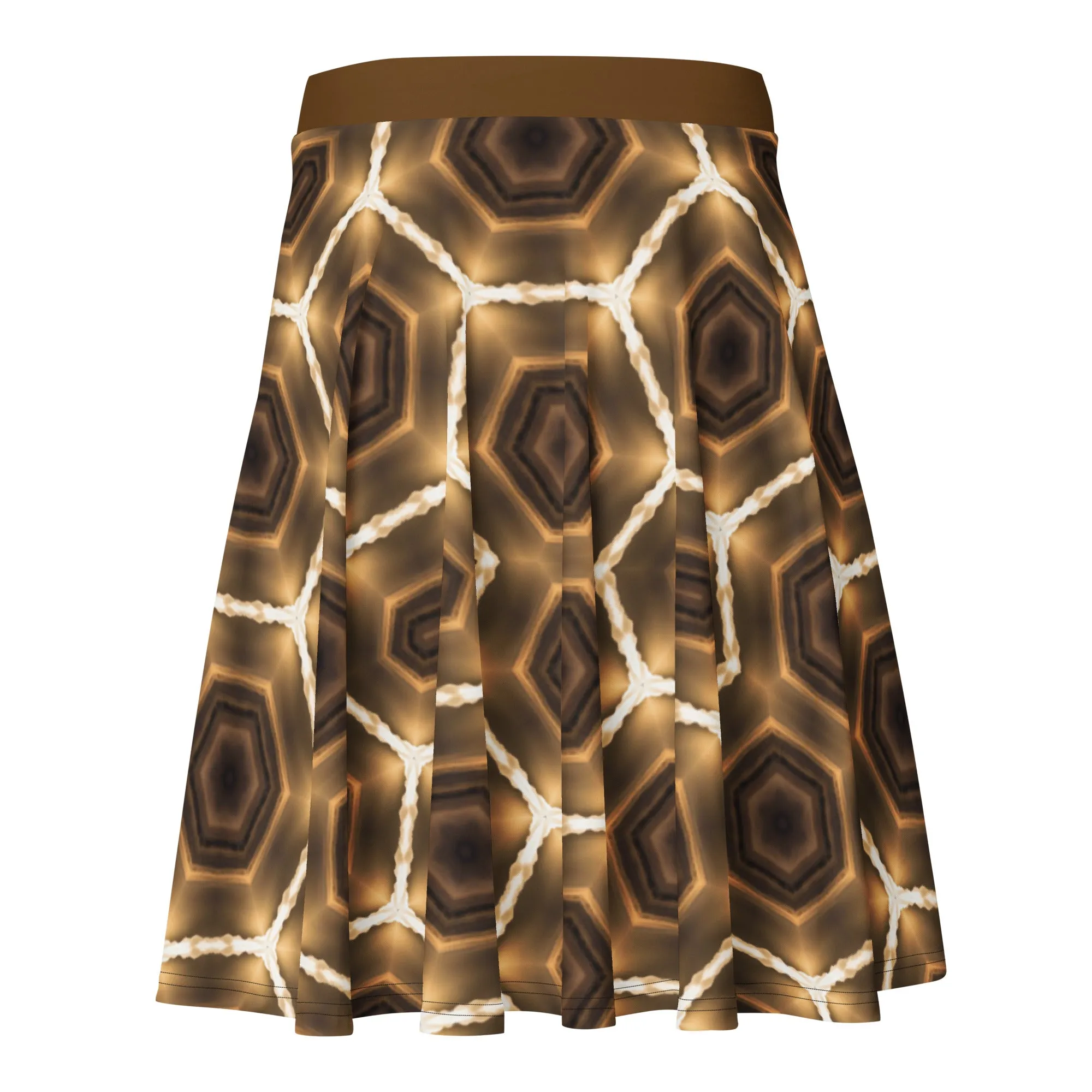 Brown Honeycomb Pattern Short Skater Skirt