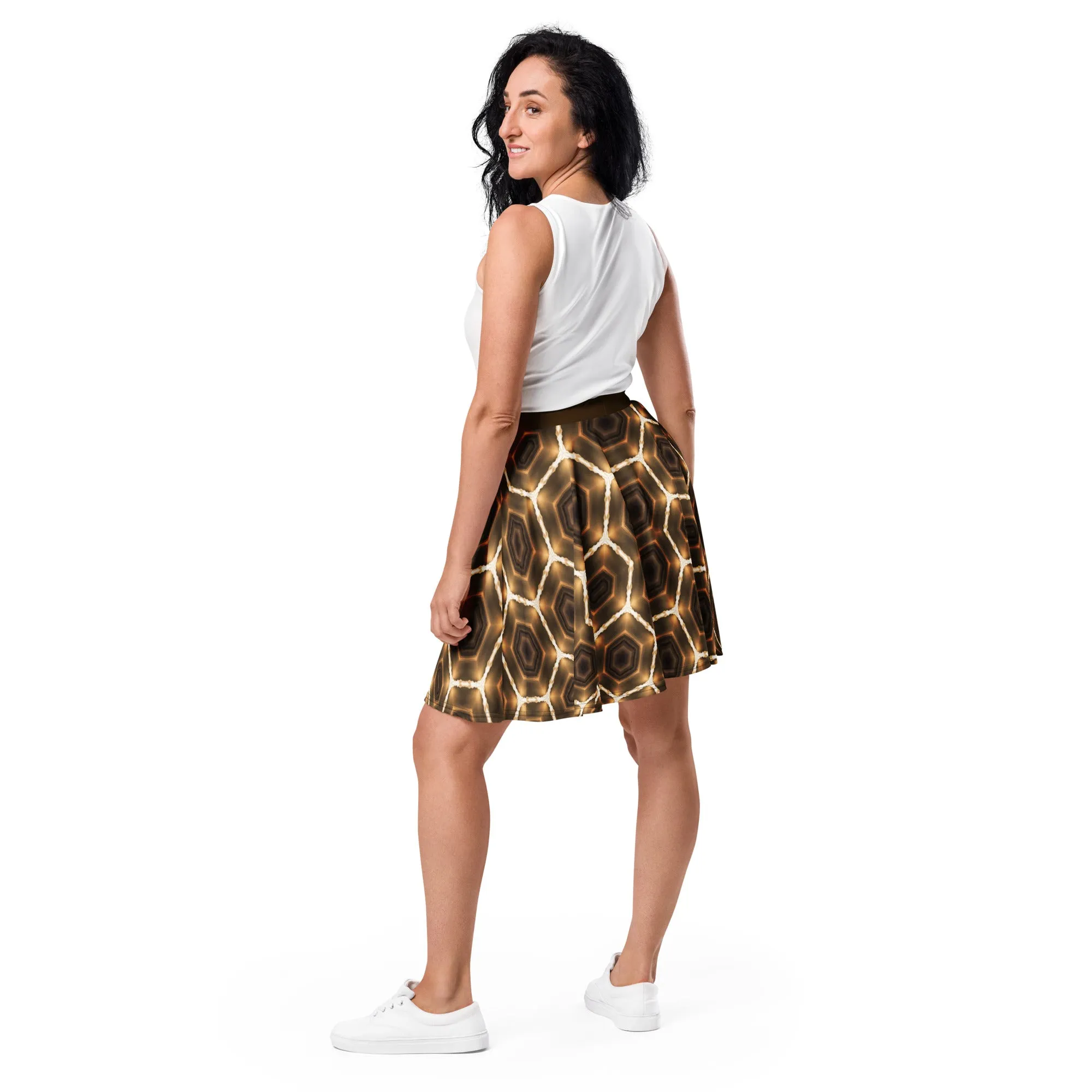 Brown Honeycomb Pattern Short Skater Skirt