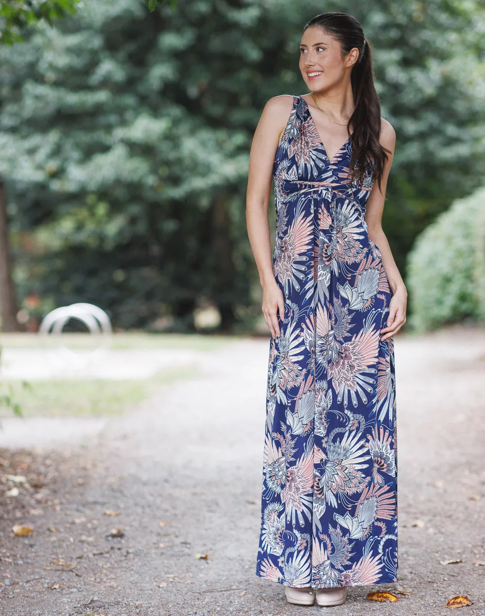 Butterfly Floral Grecian Maxi Dress