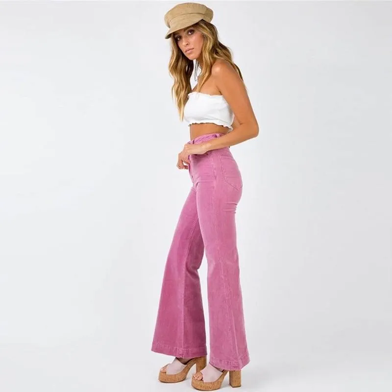 Cadence - High-waisted, wide-leg corduroy pants