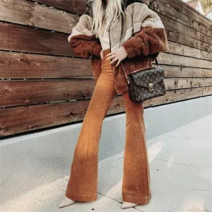 Cadence - High-waisted, wide-leg corduroy pants