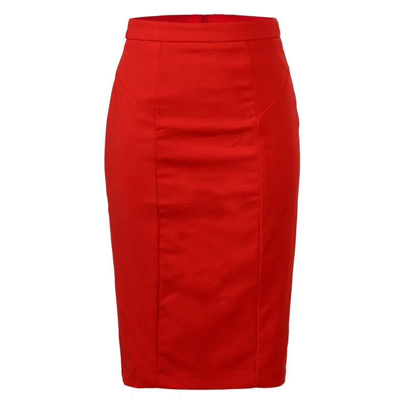 Casual Women Skirt Knee-length High Waisted Empire Midi Pencil Skirt