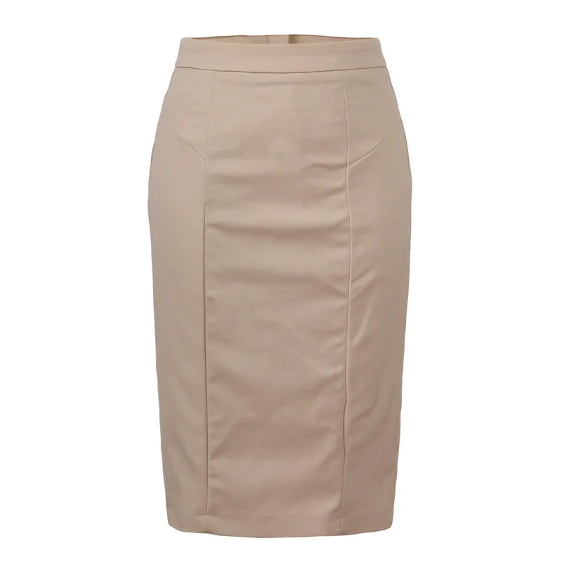 Casual Women Skirt Knee-length High Waisted Empire Midi Pencil Skirt