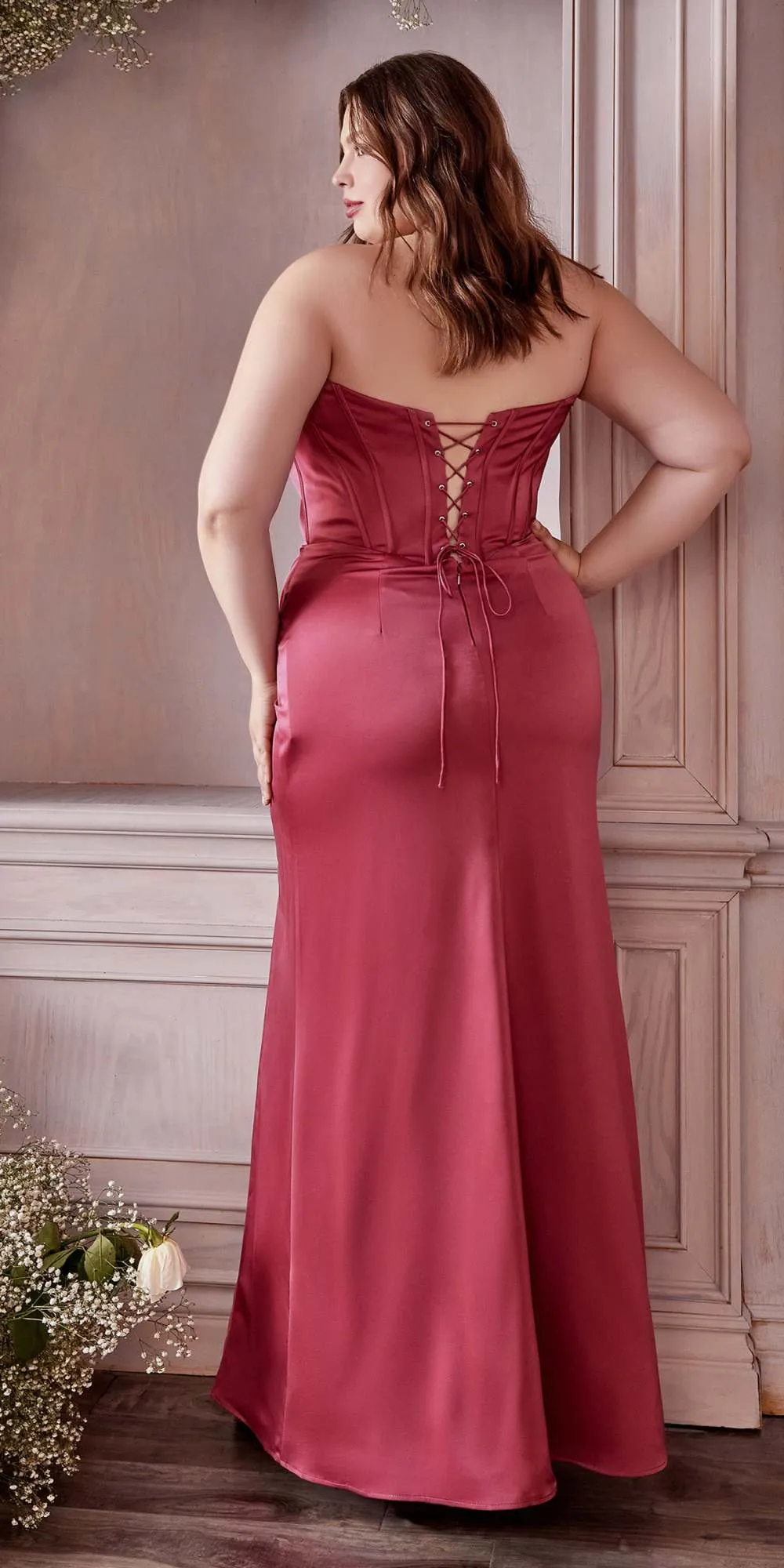 Cinderella Divine 7484 Long Off the Shoulder Corset Satin Formal Gown