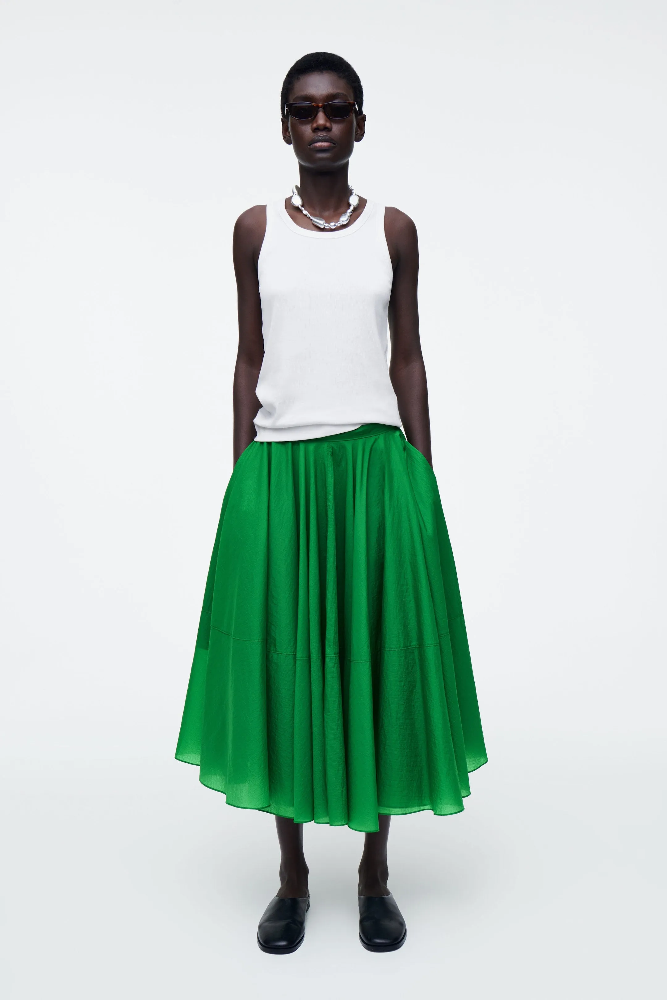 Circle-cut midi skirt