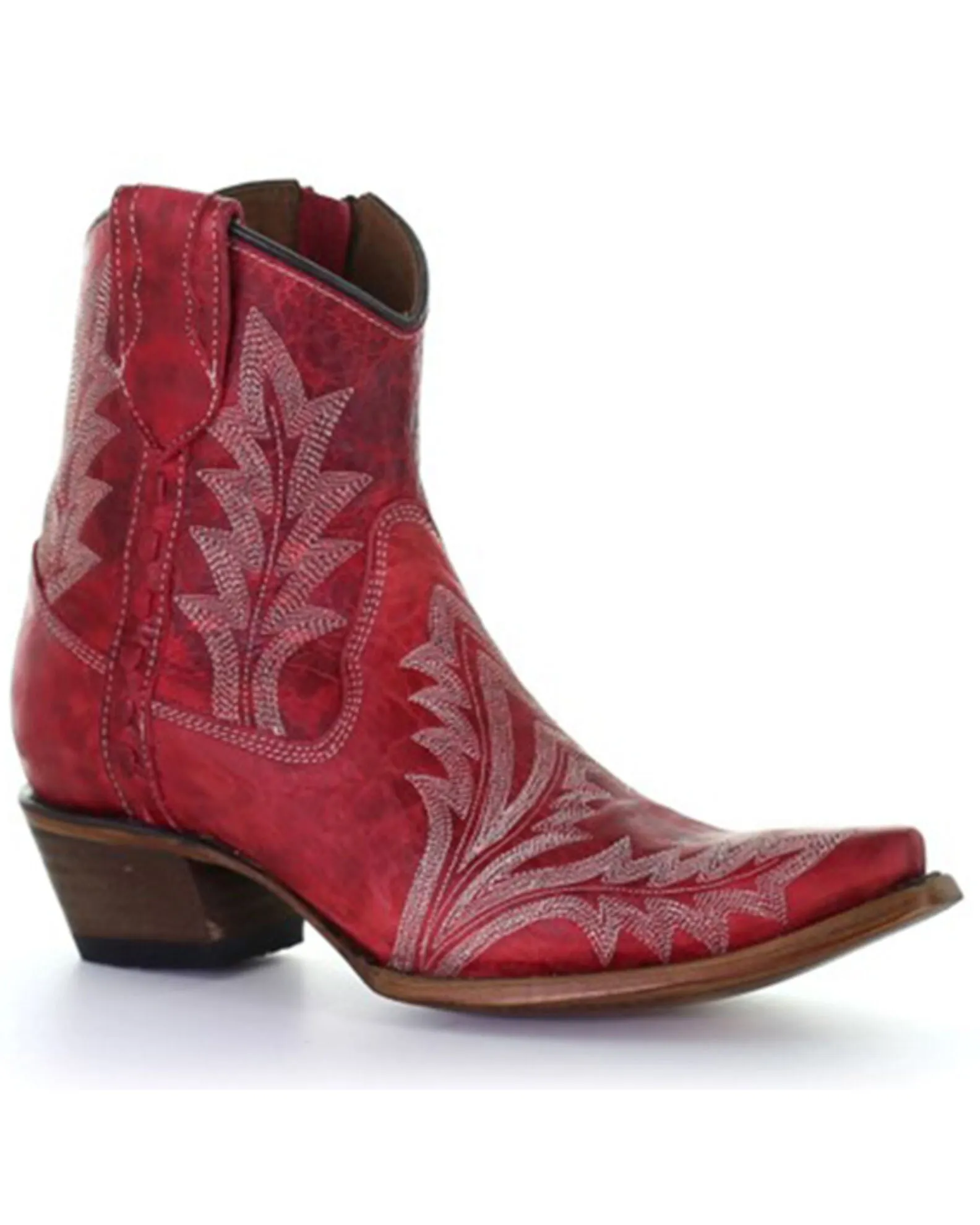 Circle G Women's Red w/White Embroidery Cowgirl Ankle Boots L5704