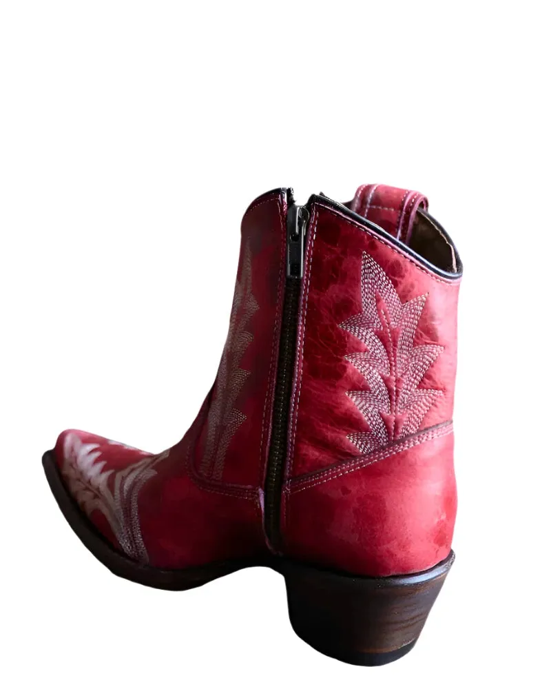 Circle G Women's Red w/White Embroidery Cowgirl Ankle Boots L5704