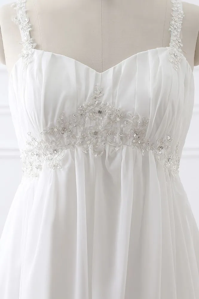 Classic Fabulous A line Chiffon Wedding Dresses Straps Appliques Lace Up Bridal Gowns