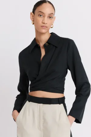 Collared Long Sleeve Wrap Top
