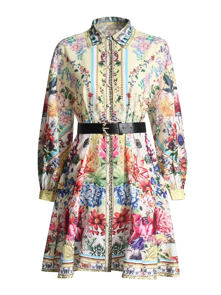 Color Block Spliced Belt Loose Mini Dress
