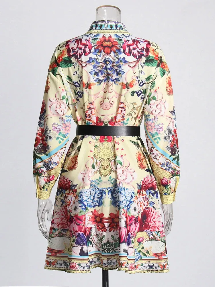 Color Block Spliced Belt Loose Mini Dress
