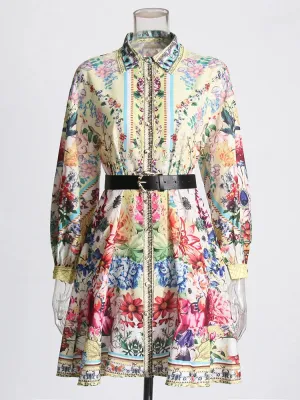 Color Block Spliced Belt Loose Mini Dress