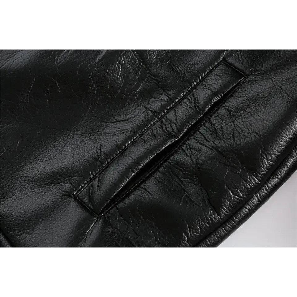 Color Block Waterproof Leather Varsity Jacket for Y2K Style
