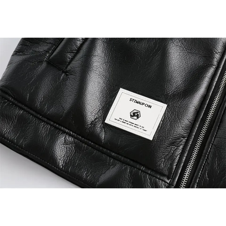 Color Block Waterproof Leather Varsity Jacket for Y2K Style