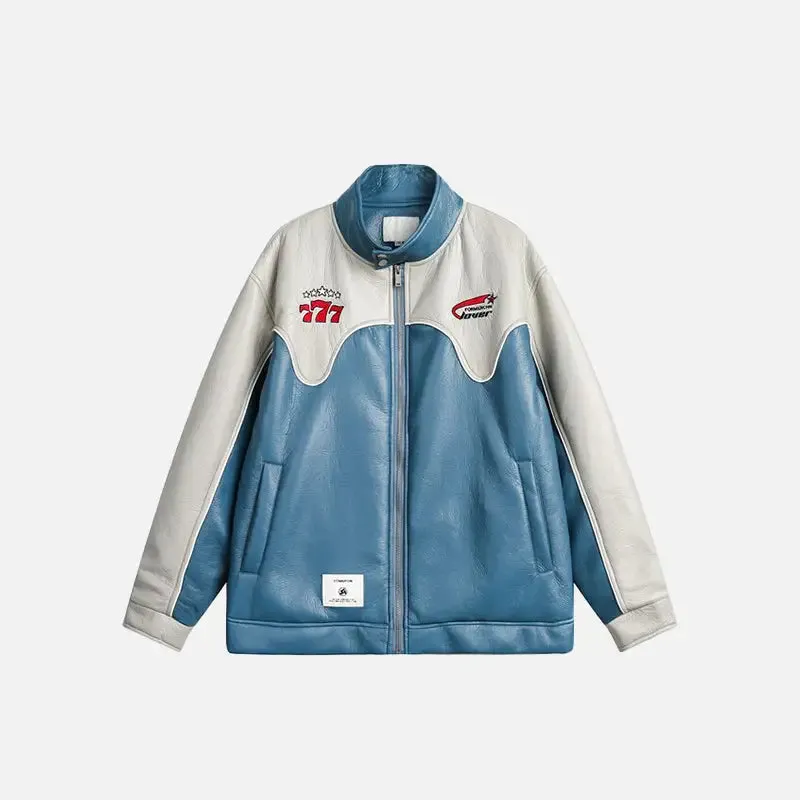 Color Block Waterproof Leather Varsity Jacket for Y2K Style