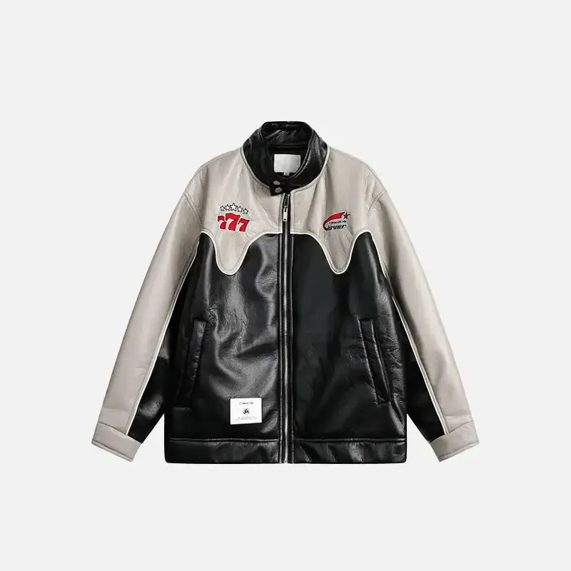 Color Block Waterproof Leather Varsity Jacket for Y2K Style