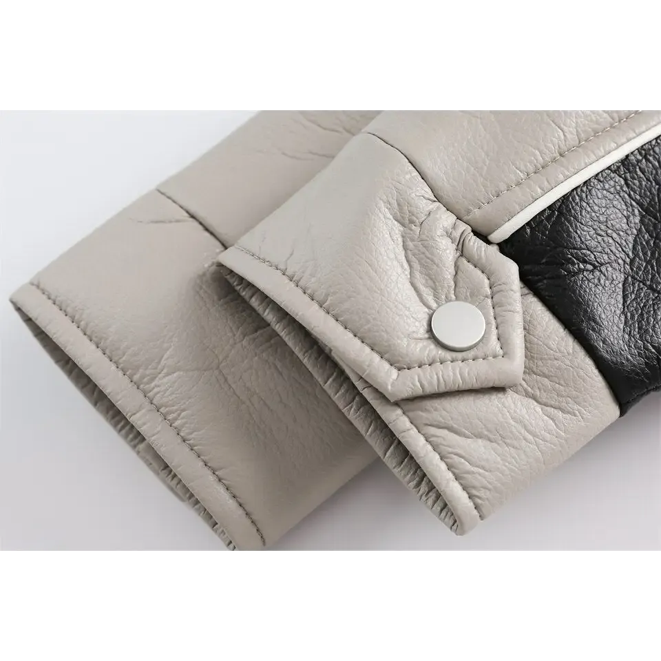 Color Block Waterproof Leather Varsity Jacket for Y2K Style
