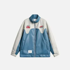 Color Block Waterproof Leather Varsity Jacket for Y2K Style