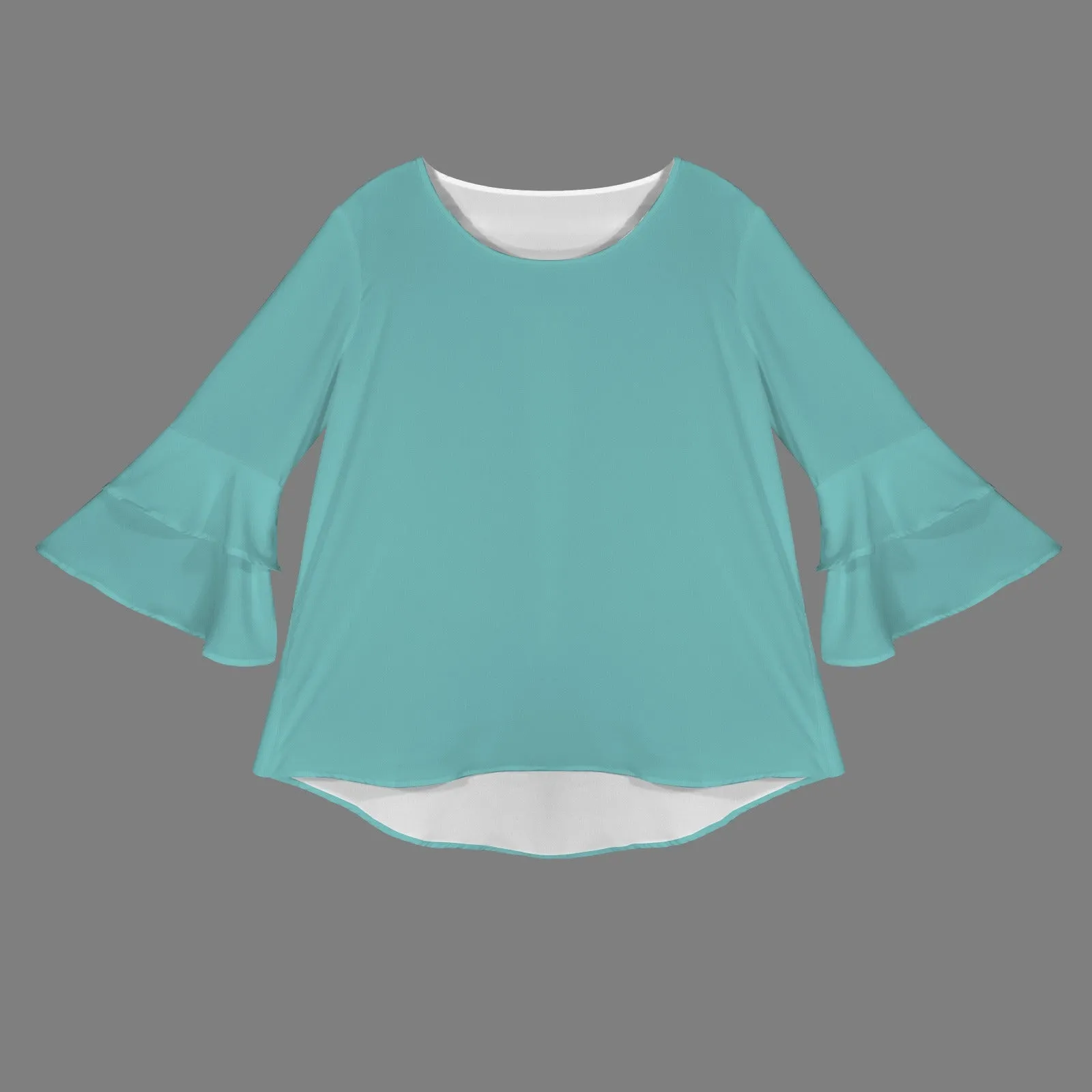 Crew neck layered flare sleeve blouse