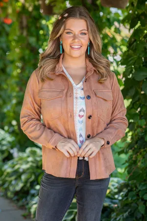Dark Camel Faux Suede Shacket