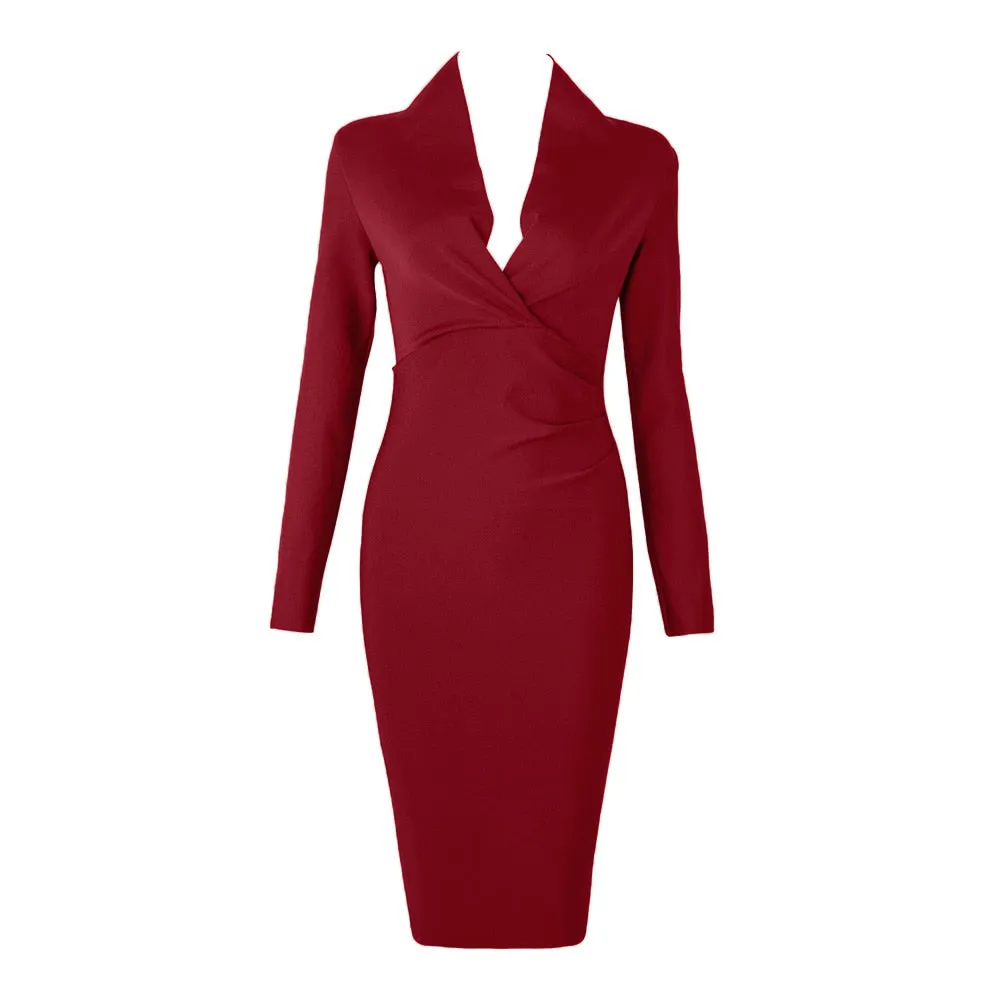 Deep V Neck Bandage Full Sleeves Dress