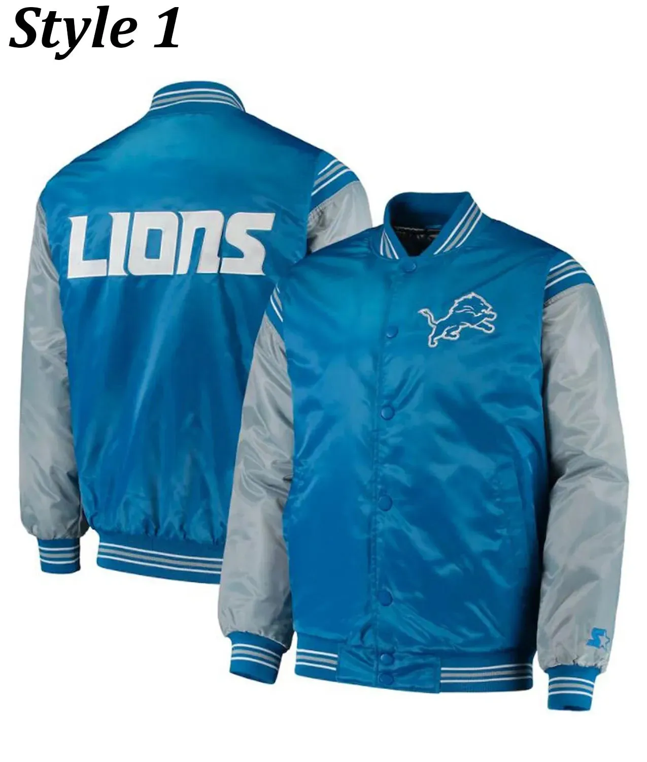 Detroit Lions Blue and Grey Satin Jacket