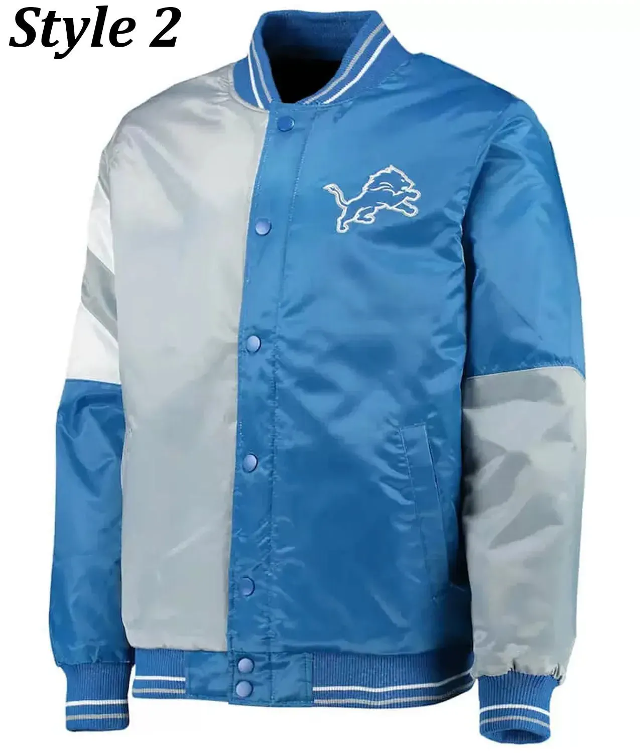 Detroit Lions Blue and Grey Satin Jacket