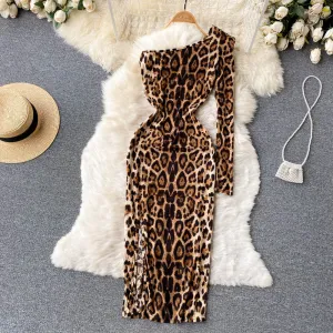 Diagonal Collar One Shoulder Slim Dress
