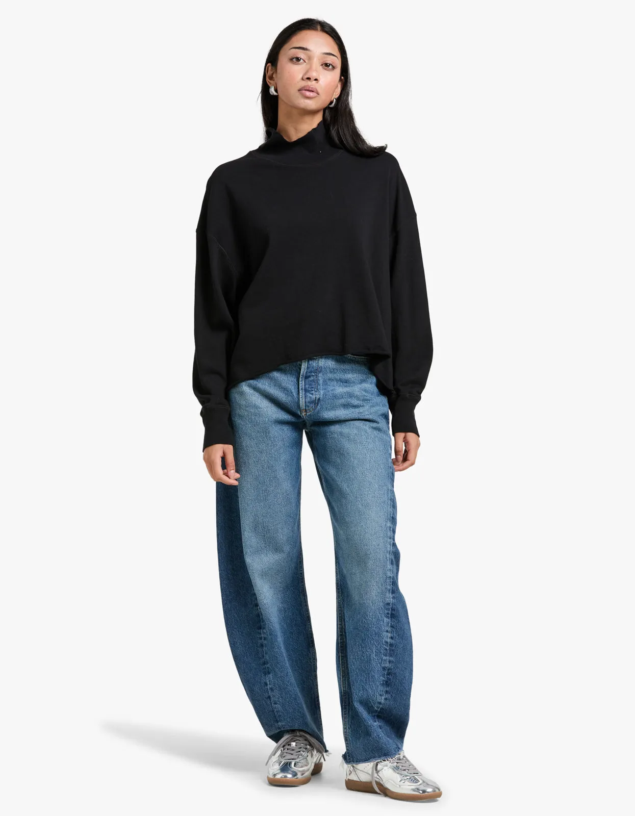 Drapey Terry Raw Edge Sweat - Black
