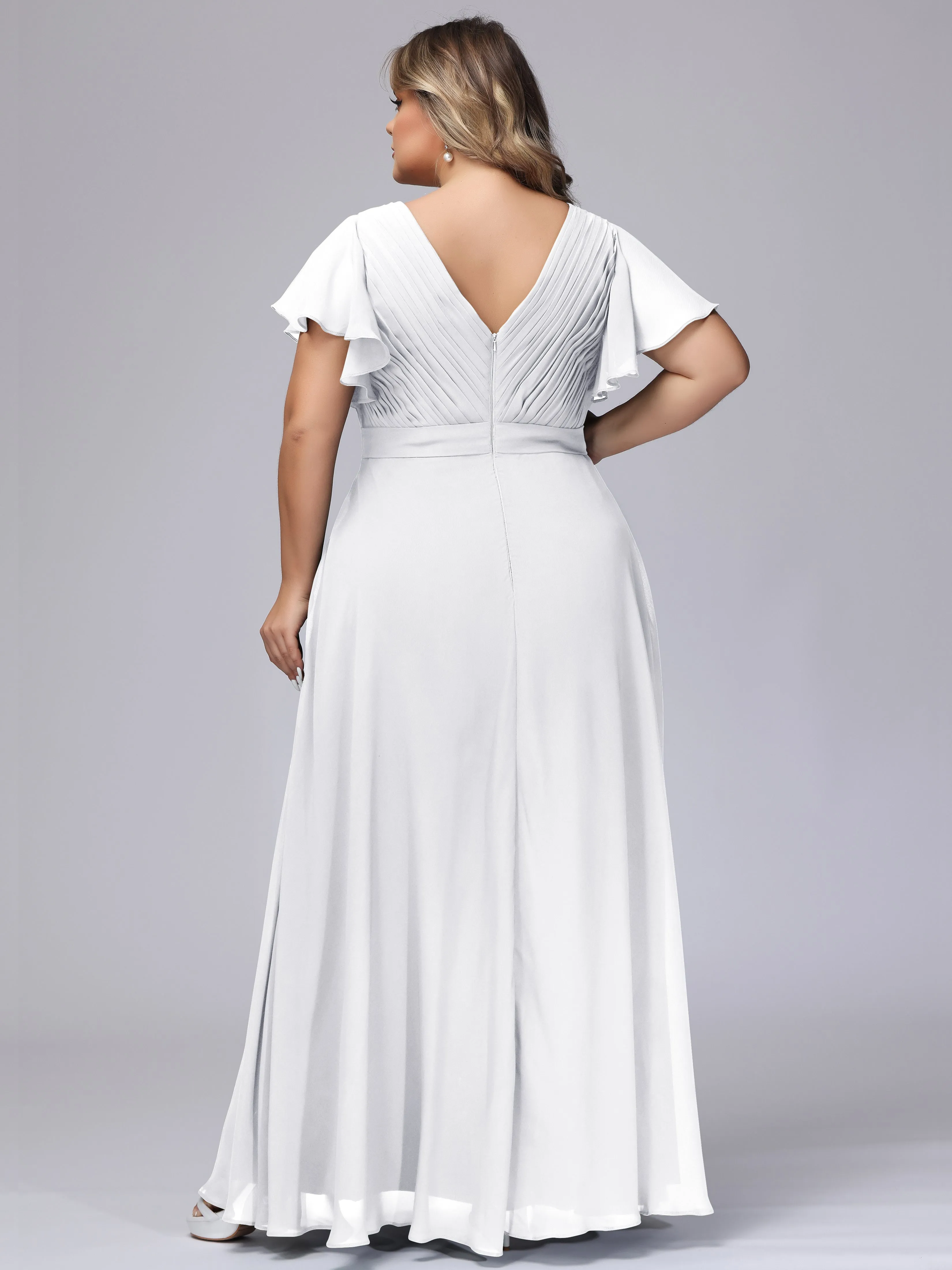 Elegant V-neck Ruffle Sleeves Empire Plus Size Bridesmaid Dress